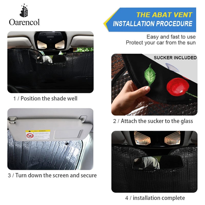 Oarencol Cherry Car Windshield Sun Shade Watercolor Fruit Foldable UV Ray Sun Visor Protector Sunshade to Keep Your Vehicle Cool (51" x 27") - Image 3